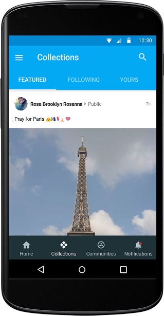 Google+ redesign with bottom navigation