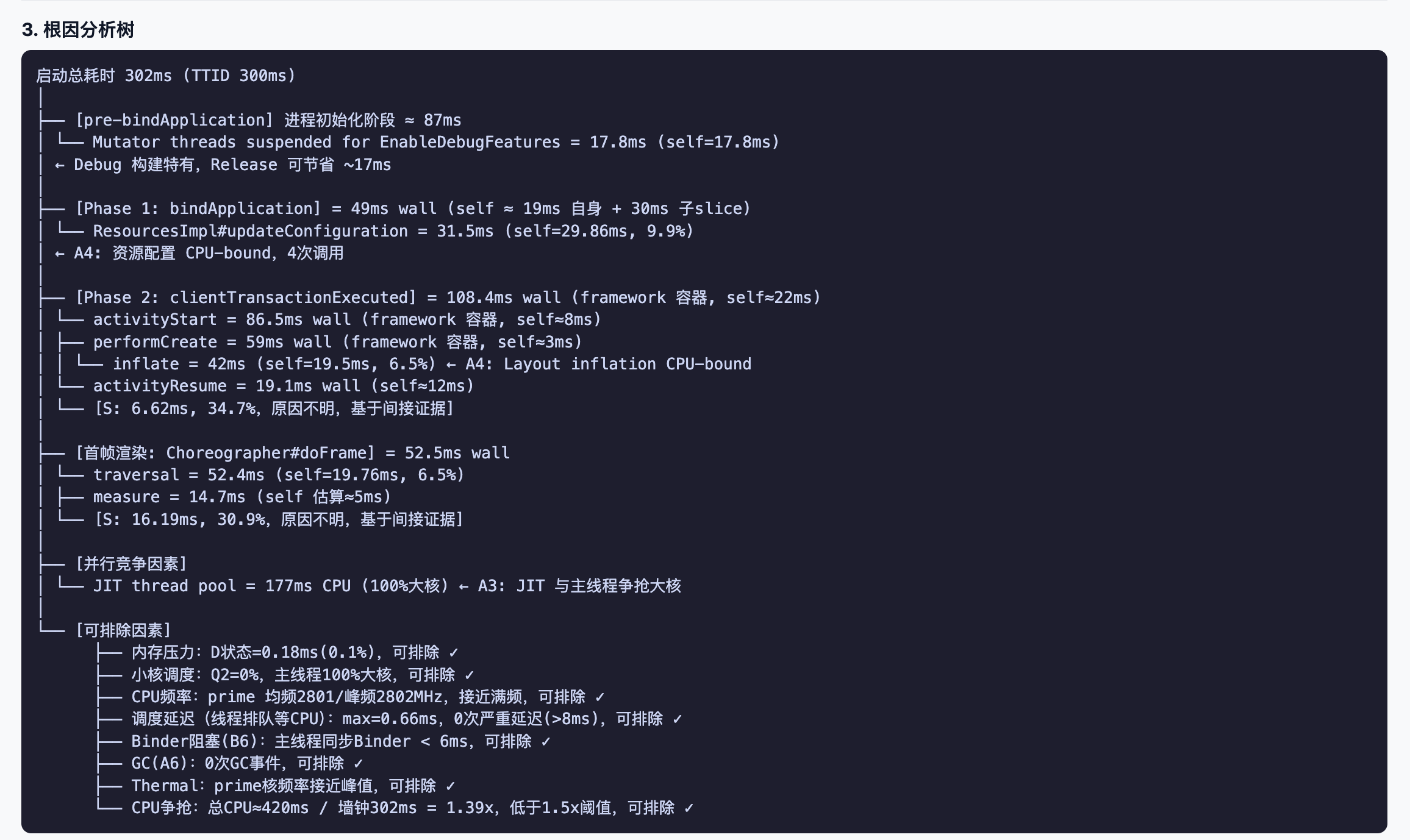 SmartPerfetto 运行截图：根因定位与证据表格